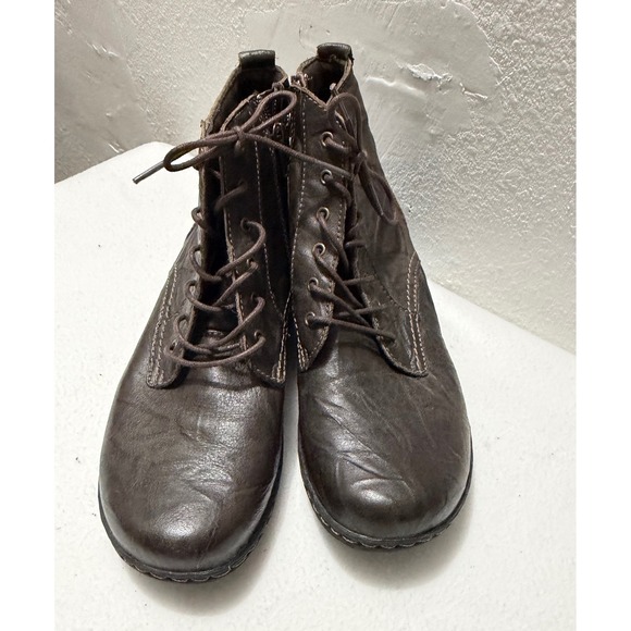 Clarks Shoes - Clarks Collection Womens 8.5 Dark Brown Leather Lace Up Side Zip Ankle Boots